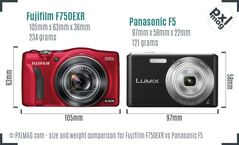 Fujifilm F750EXR vs Panasonic F5 size comparison Fujifilm F750EXR vs Panasonic F5 size comparison
