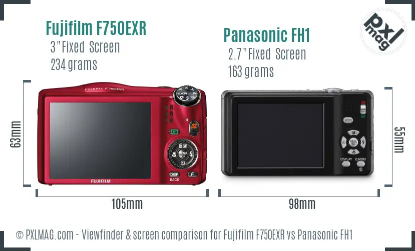 Fujifilm F750EXR vs Panasonic FH1 Screen and Viewfinder comparison