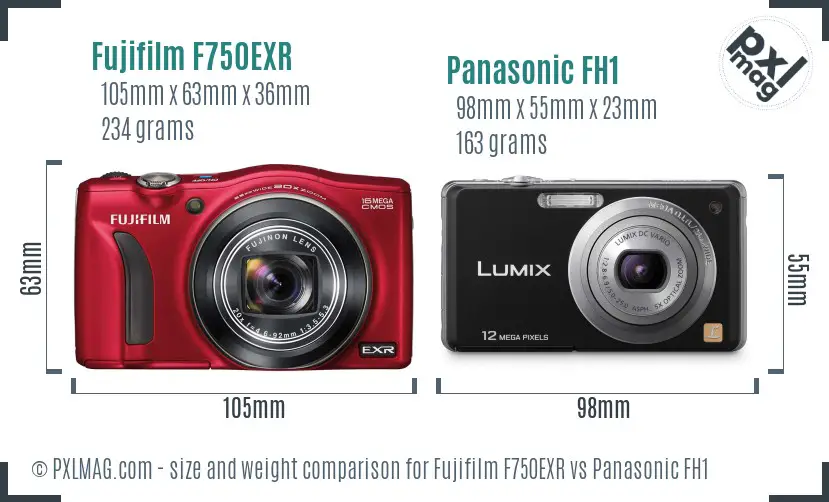 Fujifilm F750EXR vs Panasonic FH1 size comparison