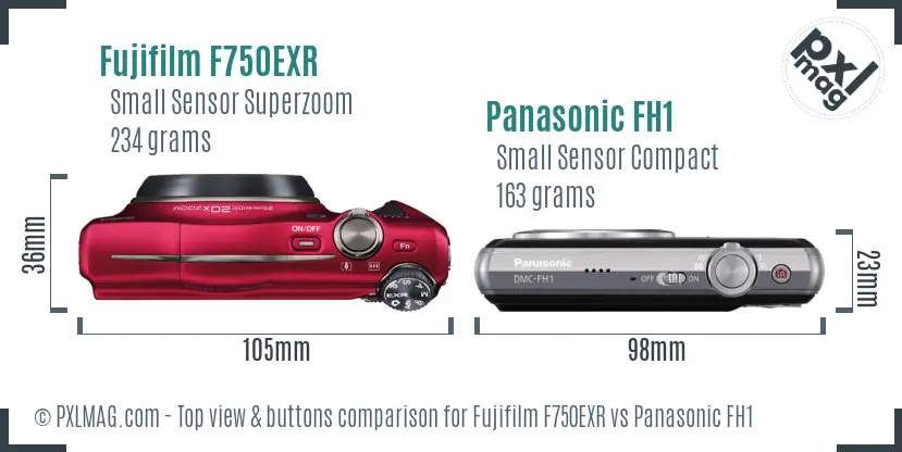Fujifilm F750EXR vs Panasonic FH1 top view buttons comparison