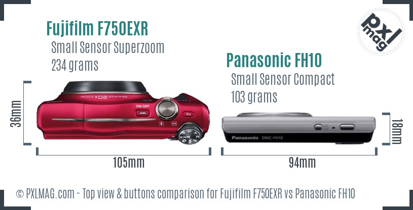 Fujifilm F750EXR vs Panasonic FH10 top view buttons comparison