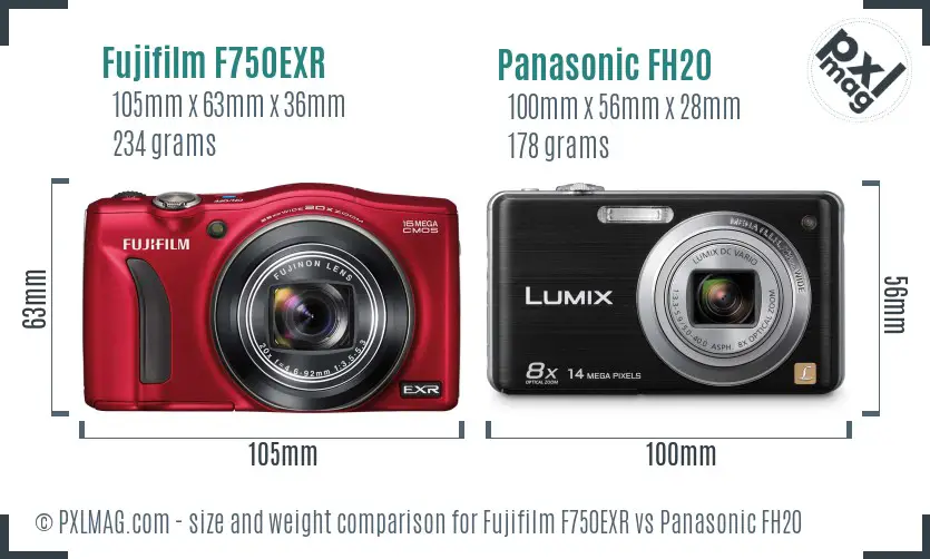 Fujifilm F750EXR vs Panasonic FH20 size comparison