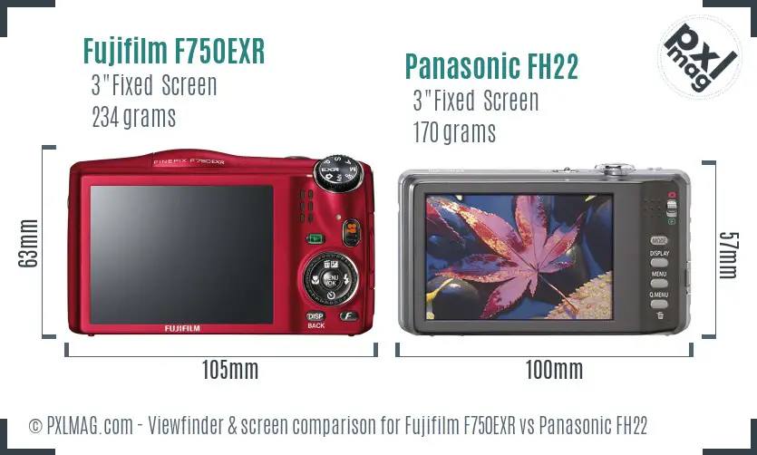 Fujifilm F750EXR vs Panasonic FH22 Screen and Viewfinder comparison