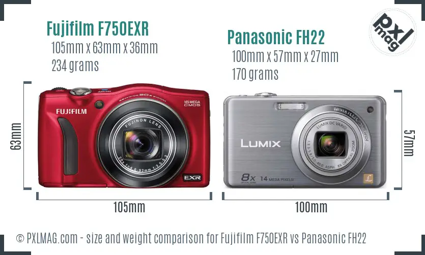 Fujifilm F750EXR vs Panasonic FH22 size comparison
