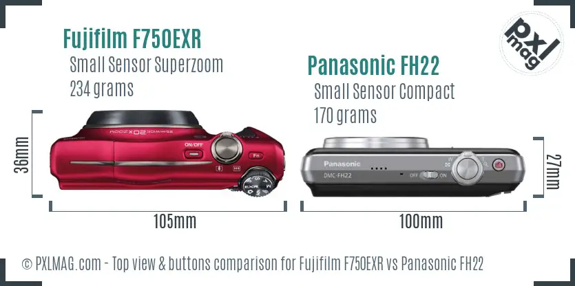 Fujifilm F750EXR vs Panasonic FH22 top view buttons comparison