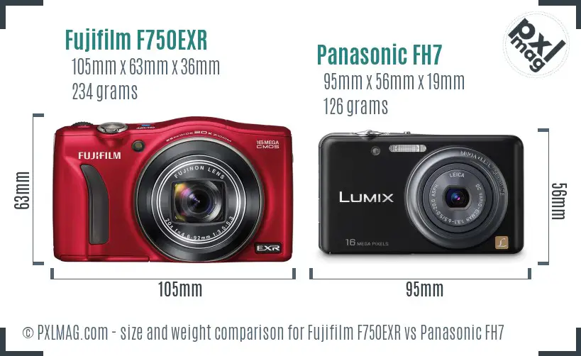 Fujifilm F750EXR vs Panasonic FH7 size comparison Fujifilm F750EXR vs Panasonic FH7 size comparison