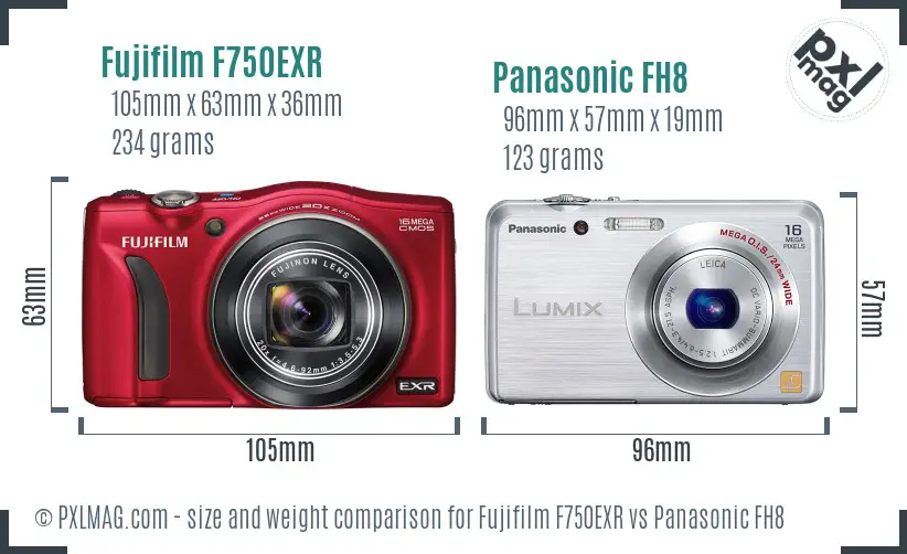 Fujifilm F750EXR vs Panasonic FH8 size comparison Fujifilm F750EXR vs Panasonic FH8 size comparison