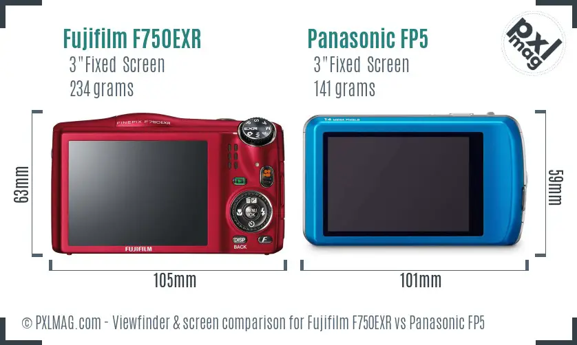 Fujifilm F750EXR vs Panasonic FP5 Screen and Viewfinder comparison