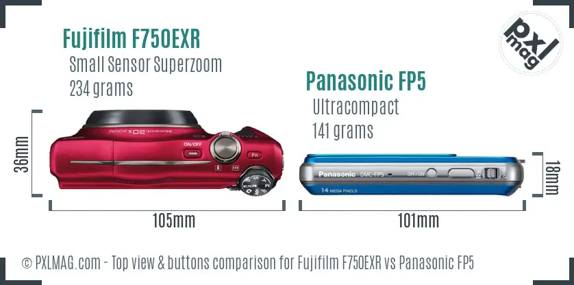 Fujifilm F750EXR vs Panasonic FP5 top view buttons comparison