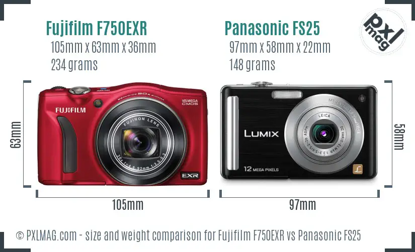 Fujifilm F750EXR vs Panasonic FS25 size comparison Fujifilm F750EXR vs Panasonic FS25 size comparison