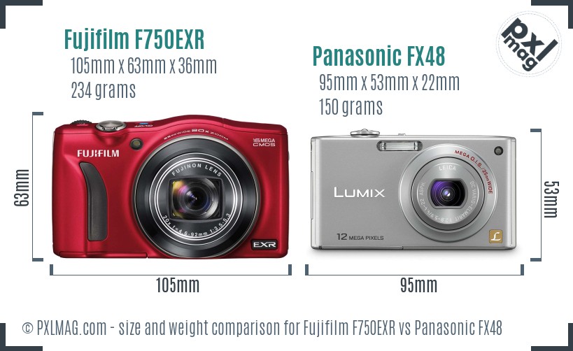Fujifilm F750EXR vs Panasonic FX48 size comparison Fujifilm F750EXR vs Panasonic FX48 size comparison