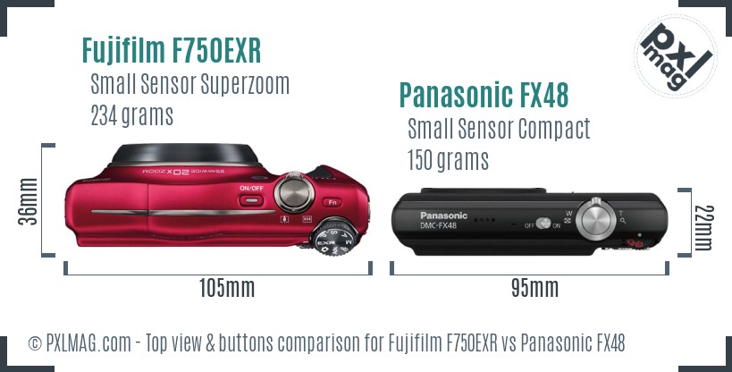 Fujifilm F750EXR vs Panasonic FX48 top view buttons comparison