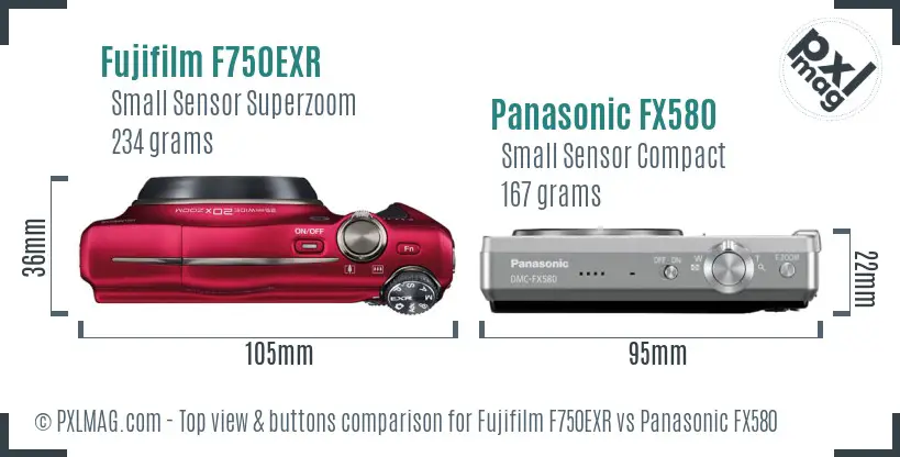 Fujifilm F750EXR vs Panasonic FX580 top view buttons comparison