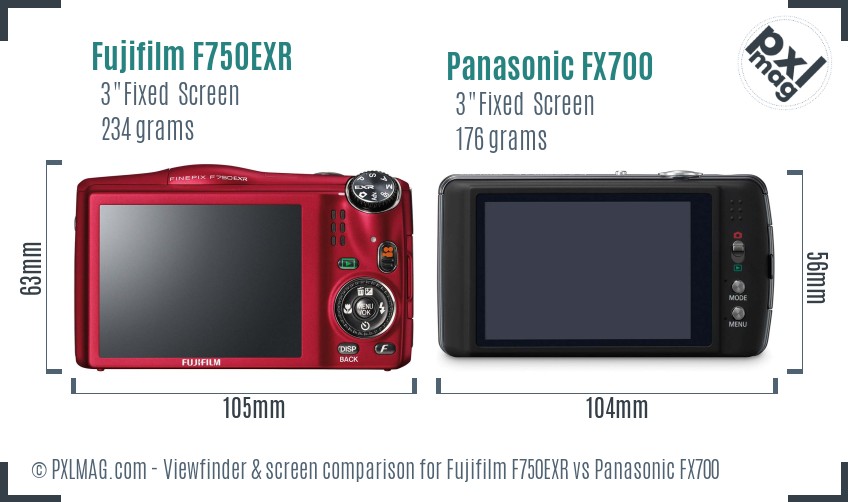 Fujifilm F750EXR vs Panasonic FX700 Screen and Viewfinder comparison