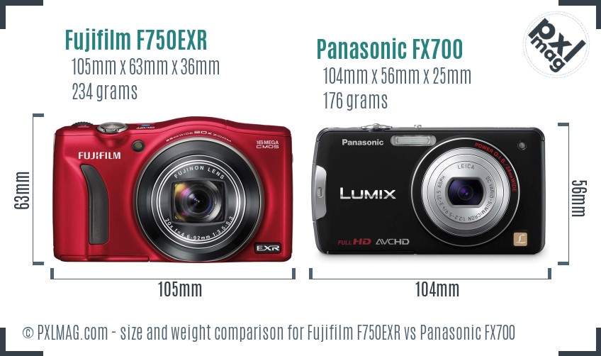Fujifilm F750EXR vs Panasonic FX700 size comparison