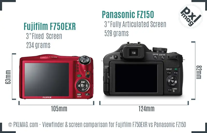 Fujifilm F750EXR vs Panasonic FZ150 Screen and Viewfinder comparison