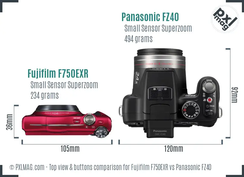 Fujifilm F750EXR vs Panasonic FZ40 top view buttons comparison