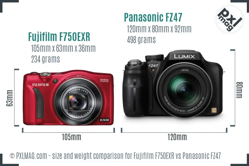 Fujifilm F750EXR vs Panasonic FZ47 size comparison