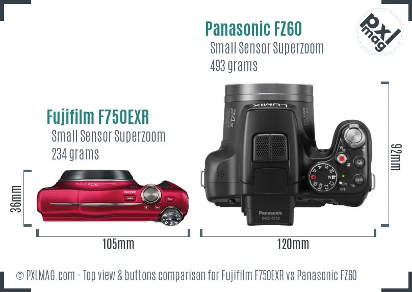 Fujifilm F750EXR vs Panasonic FZ60 top view buttons comparison