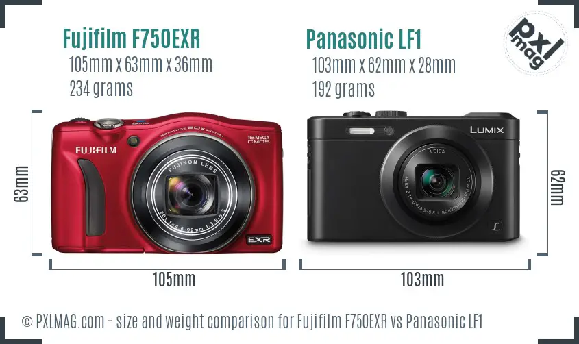 Fujifilm F750EXR vs Panasonic LF1 size comparison