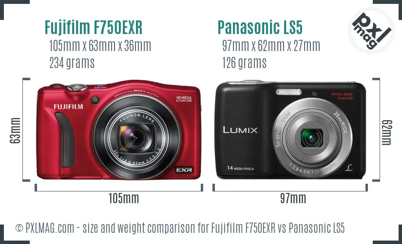 Fujifilm F750EXR vs Panasonic LS5 size comparison