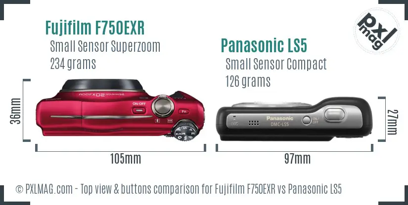 Fujifilm F750EXR vs Panasonic LS5 top view buttons comparison