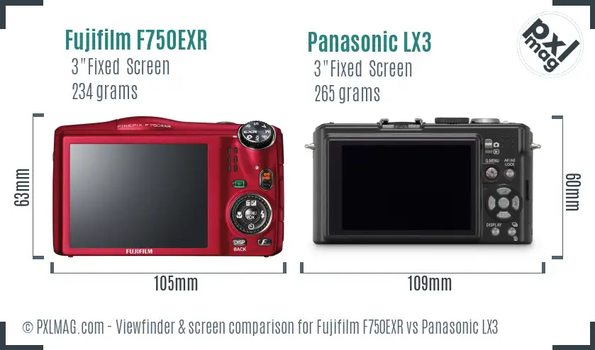 Fujifilm F750EXR vs Panasonic LX3 Screen and Viewfinder comparison Fujifilm F750EXR vs Panasonic LX3 Screen and Viewfinder comparison
