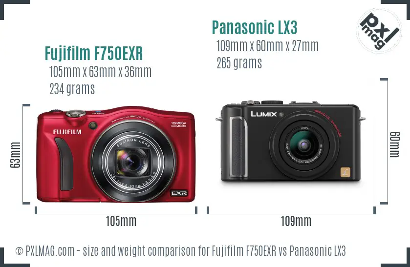 Fujifilm F750EXR vs Panasonic LX3 size comparison Fujifilm F750EXR vs Panasonic LX3 size comparison