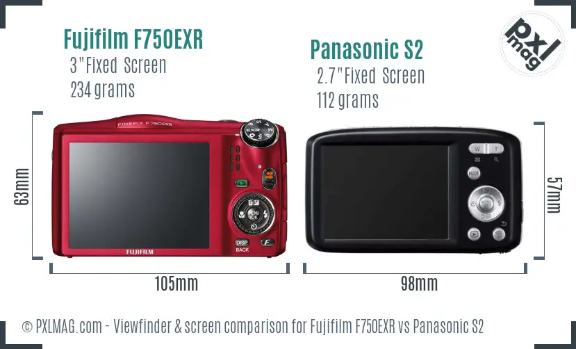 Fujifilm F750EXR vs Panasonic S2 Screen and Viewfinder comparison