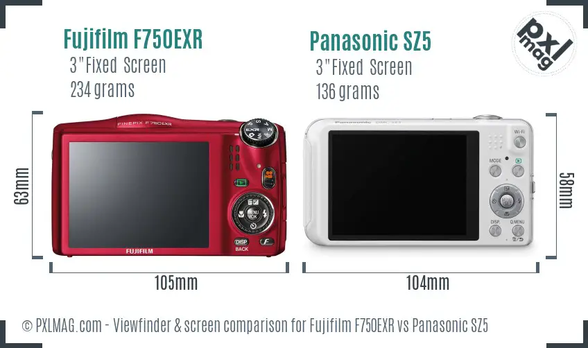 Fujifilm F750EXR vs Panasonic SZ5 Screen and Viewfinder comparison