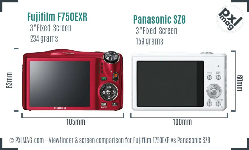 Fujifilm F750EXR vs Panasonic SZ8 Screen and Viewfinder comparison Fujifilm F750EXR vs Panasonic SZ8 Screen and Viewfinder comparison