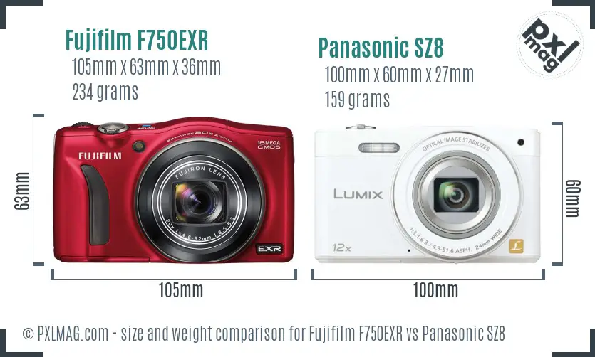 Fujifilm F750EXR vs Panasonic SZ8 size comparison Fujifilm F750EXR vs Panasonic SZ8 size comparison