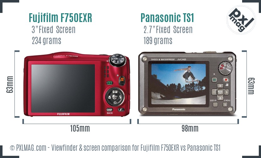 Fujifilm F750EXR vs Panasonic TS1 Screen and Viewfinder comparison