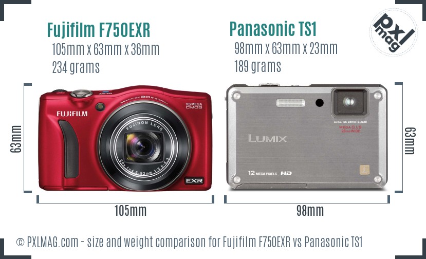 Fujifilm F750EXR vs Panasonic TS1 size comparison