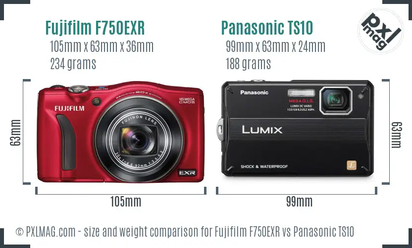 Fujifilm F750EXR vs Panasonic TS10 size comparison Fujifilm F750EXR vs Panasonic TS10 size comparison
