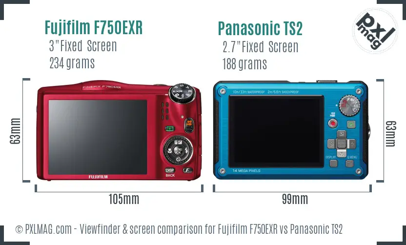 Fujifilm F750EXR vs Panasonic TS2 Screen and Viewfinder comparison