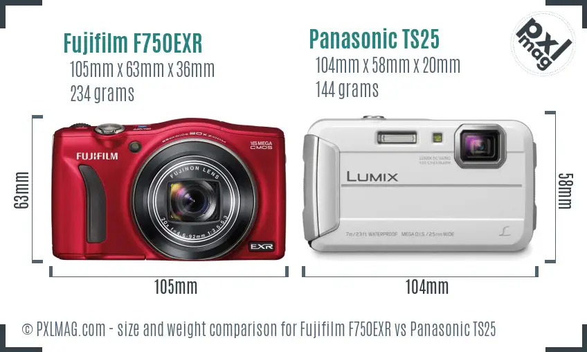Fujifilm F750EXR vs Panasonic TS25 size comparison Fujifilm F750EXR vs Panasonic TS25 size comparison