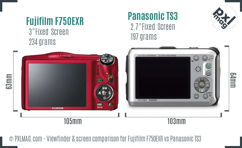 Fujifilm F750EXR vs Panasonic TS3 Screen and Viewfinder comparison