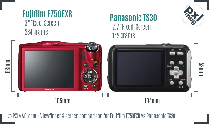 Fujifilm F750EXR vs Panasonic TS30 Screen and Viewfinder comparison