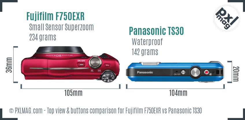 Fujifilm F750EXR vs Panasonic TS30 top view buttons comparison