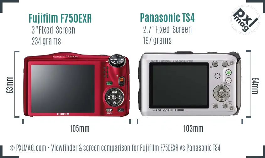 Fujifilm F750EXR vs Panasonic TS4 Screen and Viewfinder comparison