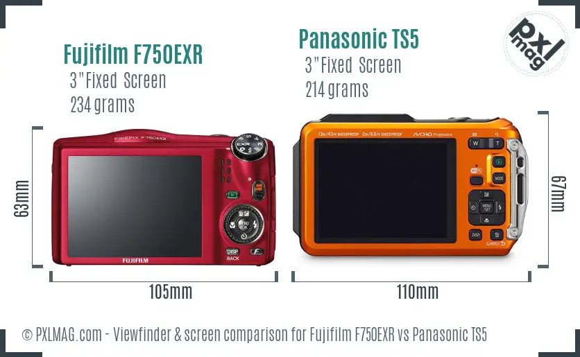 Fujifilm F750EXR vs Panasonic TS5 Screen and Viewfinder comparison