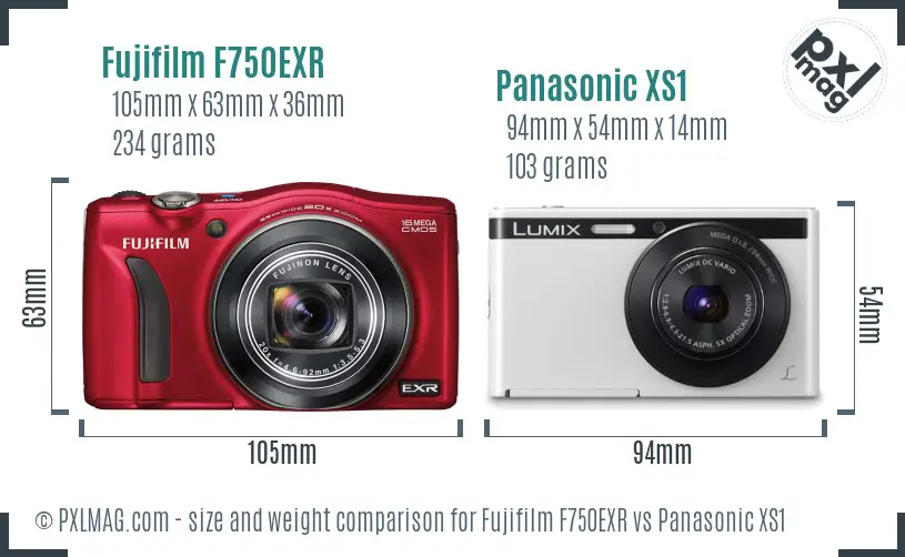 Fujifilm F750EXR vs Panasonic XS1 size comparison