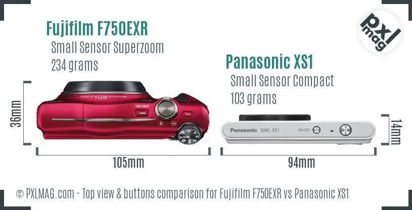 Fujifilm F750EXR vs Panasonic XS1 top view buttons comparison