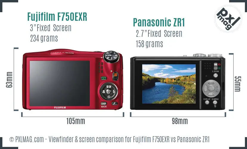 Fujifilm F750EXR vs Panasonic ZR1 Screen and Viewfinder comparison