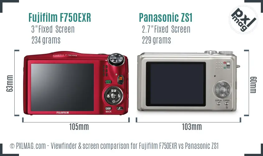 Fujifilm F750EXR vs Panasonic ZS1 Screen and Viewfinder comparison