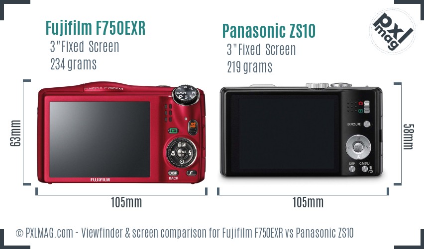Fujifilm F750EXR vs Panasonic ZS10 Screen and Viewfinder comparison