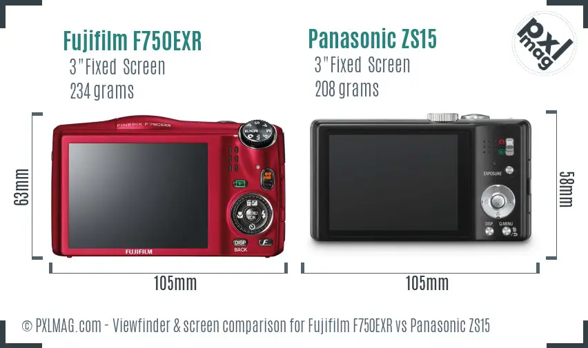 Fujifilm F750EXR vs Panasonic ZS15 Screen and Viewfinder comparison