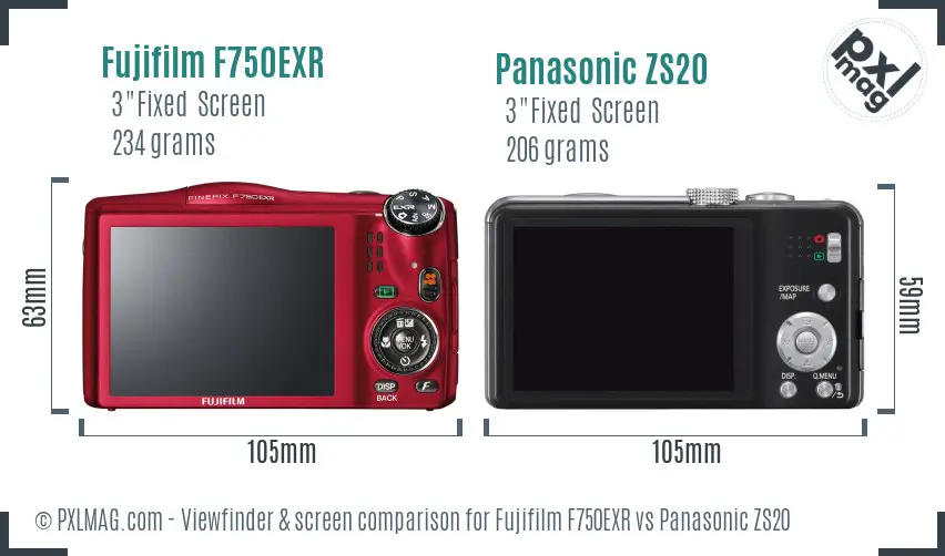 Fujifilm F750EXR vs Panasonic ZS20 Screen and Viewfinder comparison