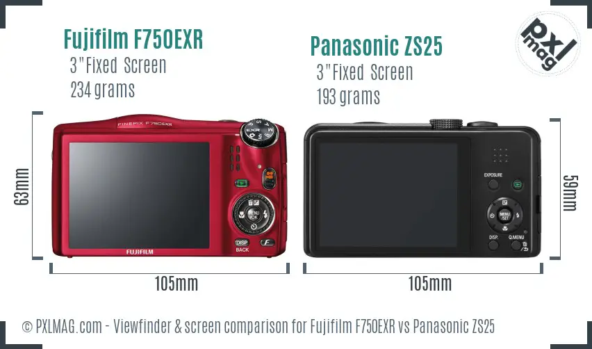 Fujifilm F750EXR vs Panasonic ZS25 Screen and Viewfinder comparison
